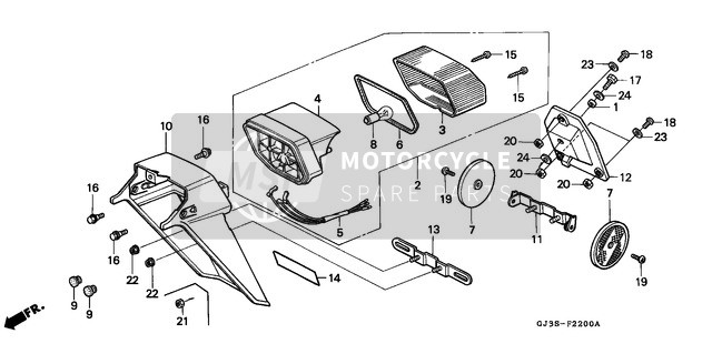 Honda SH50 1993 Achterlicht/Achterspatbord (B/E/F/IT/N/PO) voor een 1993 Honda SH50